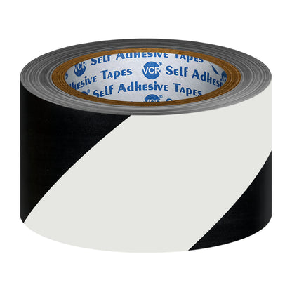 VCR Black & White Floor Marking Tape - 18 Meters in Length 48mm / 02" Width - Waterproof Social Distancing lane Marking Tape for Safety, Hazard and Caution Warnings