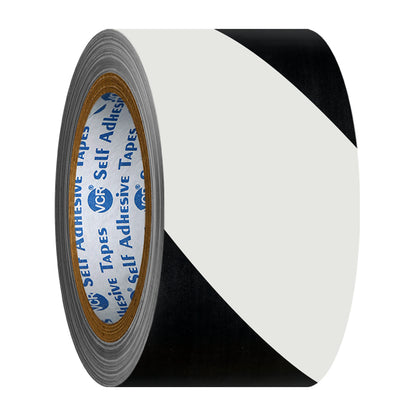 VCR Black & White Floor Marking Tape - 18 Meters in Length 48mm / 02" Width - Waterproof Social Distancing lane Marking Tape for Safety, Hazard and Caution Warnings