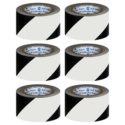 VCR Black & White Floor Marking Tape - 18 Meters in Length 48mm / 02" Width - Waterproof Social Distancing lane Marking Tape for Safety, Hazard and Caution Warnings