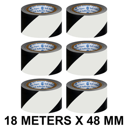 VCR Black & White Floor Marking Tape - 18 Meters in Length 48mm / 02" Width - Waterproof Social Distancing lane Marking Tape for Safety, Hazard and Caution Warnings