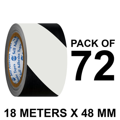 VCR Black & White Floor Marking Tape - 18 Meters in Length 48mm / 02" Width - Waterproof Social Distancing lane Marking Tape for Safety, Hazard and Caution Warnings