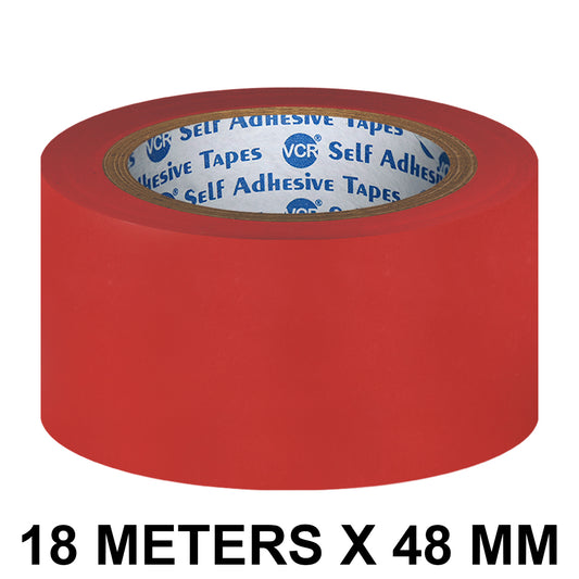 VCR Red Floor Marking Tape - 18 Meters in Length 48mm / 02" Width - Waterproof Social Distancing lane Marking Tape for Safety, Hazard and Caution Warnings
