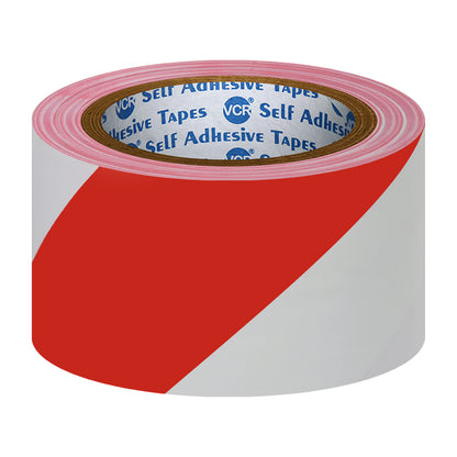 VCR Red & White Floor Marking Tape - 18 Meters in Length 48mm / 02" Width - Waterproof Social Distancing lane Marking Tape for Safety, Hazard and Caution Warnings