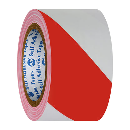 VCR Red & White Floor Marking Tape - 18 Meters in Length 48mm / 02" Width - Waterproof Social Distancing lane Marking Tape for Safety, Hazard and Caution Warnings