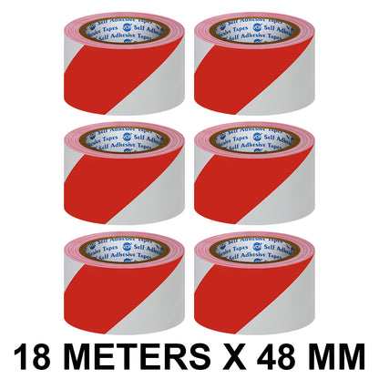 VCR Red & White Floor Marking Tape - 18 Meters in Length 48mm / 02" Width - Waterproof Social Distancing lane Marking Tape for Safety, Hazard and Caution Warnings