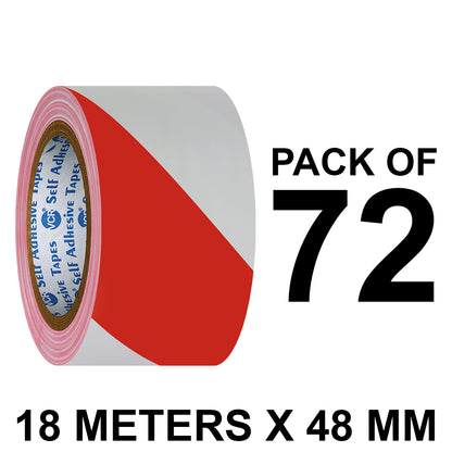 VCR Red & White Floor Marking Tape - 18 Meters in Length 48mm / 02" Width - Waterproof Social Distancing lane Marking Tape for Safety, Hazard and Caution Warnings