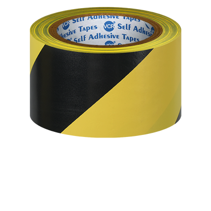 VCR Black & Yellow Floor Marking Tape - 18 Meters in Length 48mm / 02" Width - Waterproof Social Distancing lane Marking Tape for Safety, Hazard and Caution Warnings
