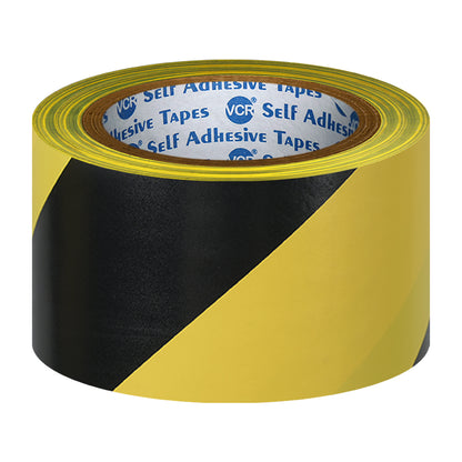 VCR Black & Yellow Floor Marking Tape - 18 Meters in Length 48mm / 02" Width - Waterproof Social Distancing lane Marking Tape for Safety, Hazard and Caution Warnings