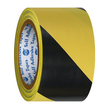 VCR Black & Yellow Floor Marking Tape - 18 Meters in Length 48mm / 02" Width - Waterproof Social Distancing lane Marking Tape for Safety, Hazard and Caution Warnings