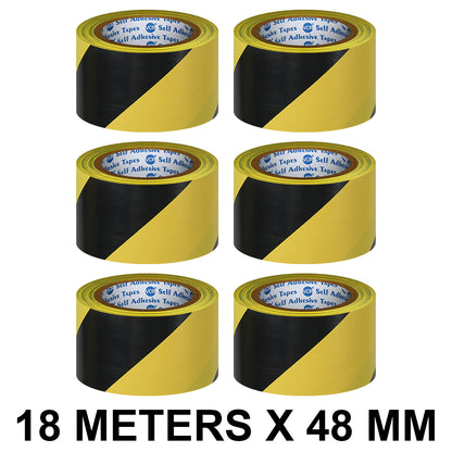 VCR Black & Yellow Floor Marking Tape - 18 Meters in Length 48mm / 02" Width - Waterproof Social Distancing lane Marking Tape for Safety, Hazard and Caution Warnings