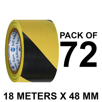 VCR Black & Yellow Floor Marking Tape - 18 Meters in Length 48mm / 02" Width - Waterproof Social Distancing lane Marking Tape for Safety, Hazard and Caution Warnings