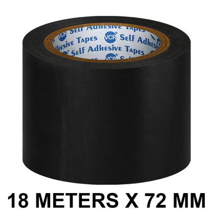 VCR Black Floor Marking Tape - 18 Meters in Length 72mm / 03" Width - Waterproof Social Distancing lane Marking Tape for Safety, Hazard and Caution Warnings