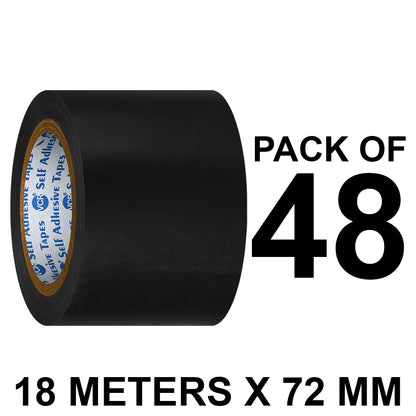 VCR Black Floor Marking Tape - 18 Meters in Length 72mm / 03" Width - Waterproof Social Distancing lane Marking Tape for Safety, Hazard and Caution Warnings