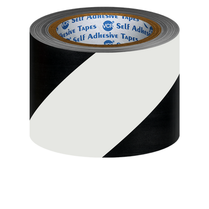 VCR Black & White Floor Marking Tape - 18 Meters in Length 72mm / 03" Width - Waterproof Social Distancing lane Marking Tape for Safety, Hazard and Caution Warnings