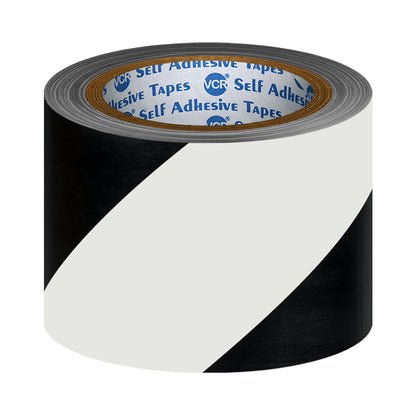 VCR Black & White Floor Marking Tape - 18 Meters in Length 72mm / 03" Width - Waterproof Social Distancing lane Marking Tape for Safety, Hazard and Caution Warnings