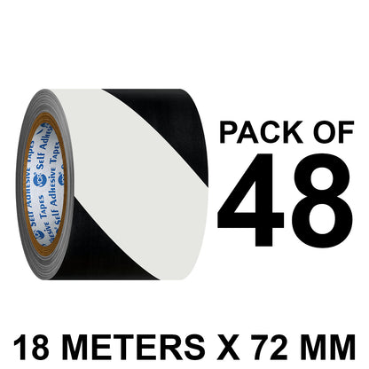 VCR Black & White Floor Marking Tape - 18 Meters in Length 72mm / 03" Width - Waterproof Social Distancing lane Marking Tape for Safety, Hazard and Caution Warnings