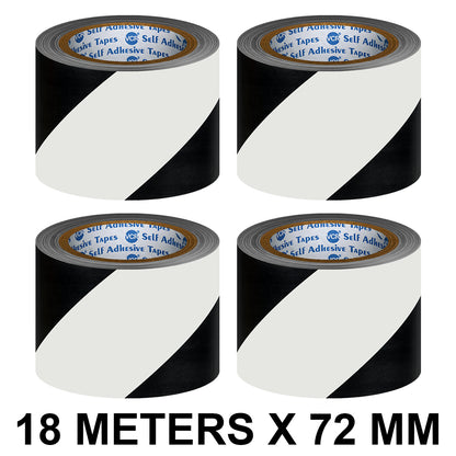 VCR Black & White Floor Marking Tape - 18 Meters in Length 72mm / 03" Width - Waterproof Social Distancing lane Marking Tape for Safety, Hazard and Caution Warnings