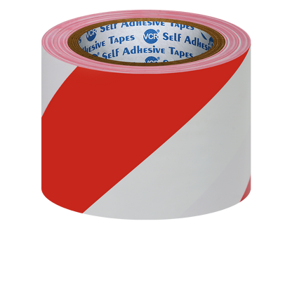 VCR Red & White Floor Marking Tape - 18 Meters in Length 72mm / 03" Width - Waterproof Social Distancing lane Marking Tape for Safety, Hazard and Caution Warnings