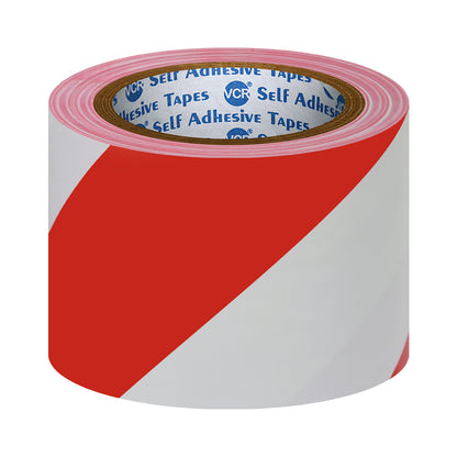 VCR Red & White Floor Marking Tape - 18 Meters in Length 72mm / 03" Width - Waterproof Social Distancing lane Marking Tape for Safety, Hazard and Caution Warnings