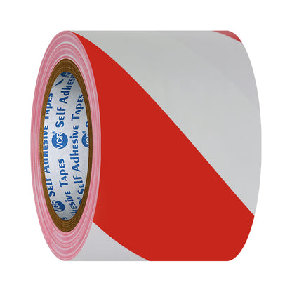 VCR Red & White Floor Marking Tape - 18 Meters in Length 72mm / 03" Width - Waterproof Social Distancing lane Marking Tape for Safety, Hazard and Caution Warnings