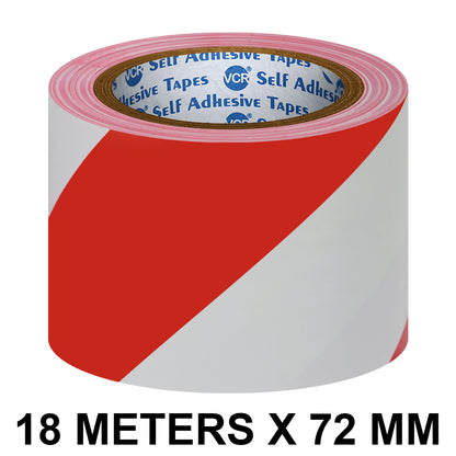VCR Red & White Floor Marking Tape - 18 Meters in Length 72mm / 03" Width - Waterproof Social Distancing lane Marking Tape for Safety, Hazard and Caution Warnings