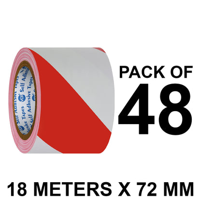 VCR Red & White Floor Marking Tape - 18 Meters in Length 72mm / 03" Width - Waterproof Social Distancing lane Marking Tape for Safety, Hazard and Caution Warnings