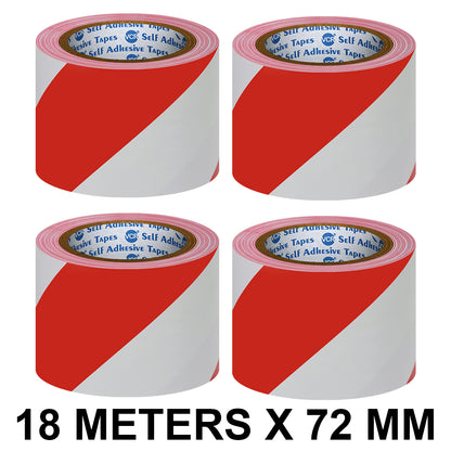 VCR Red & White Floor Marking Tape - 18 Meters in Length 72mm / 03" Width - Waterproof Social Distancing lane Marking Tape for Safety, Hazard and Caution Warnings