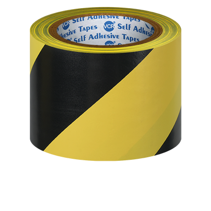 VCR Black & Yellow Floor Marking Tape - 18 Meters in Length 72mm / 03" Width - Waterproof Social Distancing lane Marking Tape for Safety, Hazard and Caution Warnings