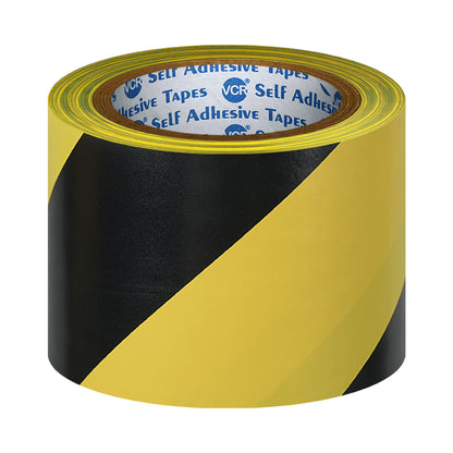 VCR Black & Yellow Floor Marking Tape - 18 Meters in Length 72mm / 03" Width - Waterproof Social Distancing lane Marking Tape for Safety, Hazard and Caution Warnings