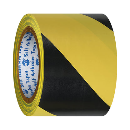 VCR Black & Yellow Floor Marking Tape - 18 Meters in Length 72mm / 03" Width - Waterproof Social Distancing lane Marking Tape for Safety, Hazard and Caution Warnings