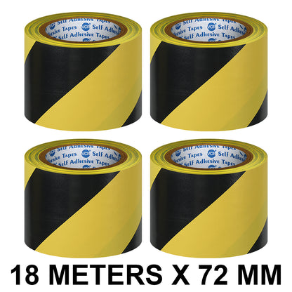 VCR Black & Yellow Floor Marking Tape - 18 Meters in Length 72mm / 03" Width - Waterproof Social Distancing lane Marking Tape for Safety, Hazard and Caution Warnings