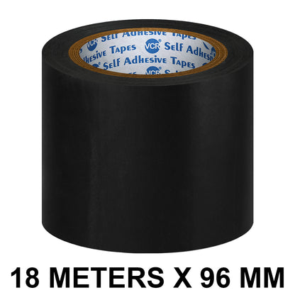 VCR Black Floor Marking Tape - 18 Meters in Length 96mm / 04" Width - Waterproof Social Distancing lane Marking Tape for Safety, Hazard and Caution Warnings