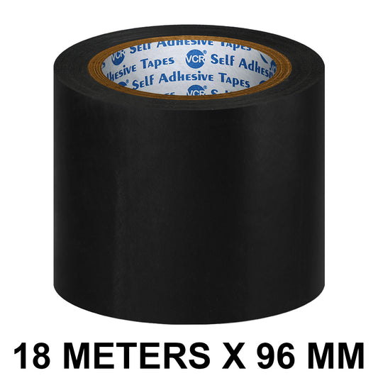 VCR Black Floor Marking Tape - 18 Meters in Length 96mm / 04" Width - Waterproof Social Distancing lane Marking Tape for Safety, Hazard and Caution Warnings