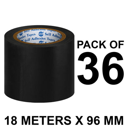 VCR Black Floor Marking Tape - 18 Meters in Length 96mm / 04" Width - Waterproof Social Distancing lane Marking Tape for Safety, Hazard and Caution Warnings