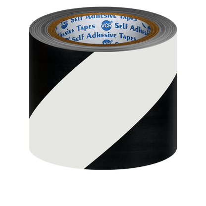 VCR Black & White Floor Marking Tape - 18 Meters in Length 96mm / 04" Width - Waterproof Social Distancing lane Marking Tape for Safety, Hazard and Caution Warnings