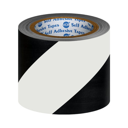 VCR Black & White Floor Marking Tape - 18 Meters in Length 96mm / 04" Width - Waterproof Social Distancing lane Marking Tape for Safety, Hazard and Caution Warnings