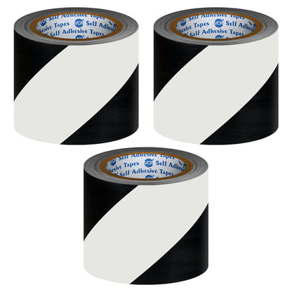 VCR Black & White Floor Marking Tape - 18 Meters in Length 96mm / 04" Width - Waterproof Social Distancing lane Marking Tape for Safety, Hazard and Caution Warnings