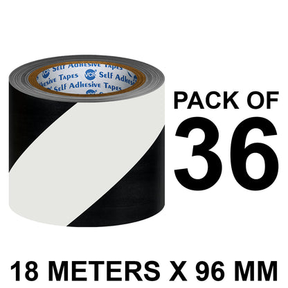 VCR Black & White Floor Marking Tape - 18 Meters in Length 96mm / 04" Width - Waterproof Social Distancing lane Marking Tape for Safety, Hazard and Caution Warnings