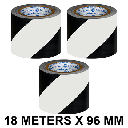 VCR Black & White Floor Marking Tape - 18 Meters in Length 96mm / 04" Width - Waterproof Social Distancing lane Marking Tape for Safety, Hazard and Caution Warnings