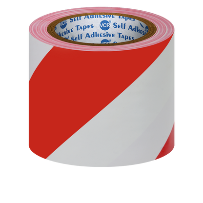 VCR Red & White Floor Marking Tape - 18 Meters in Length 96mm / 04" Width - Waterproof Social Distancing lane Marking Tape for Safety, Hazard and Caution Warnings