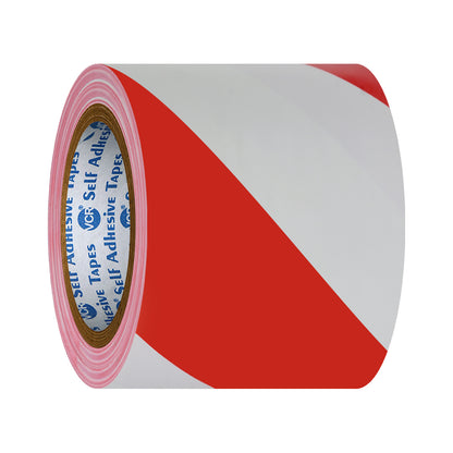 VCR Red & White Floor Marking Tape - 18 Meters in Length 96mm / 04" Width - Waterproof Social Distancing lane Marking Tape for Safety, Hazard and Caution Warnings