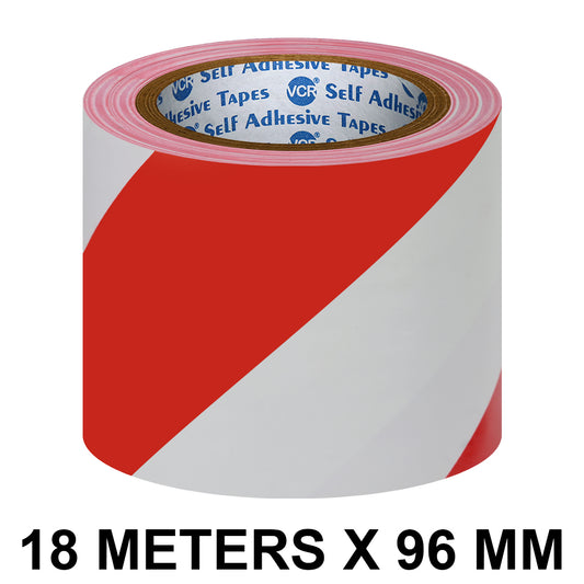 VCR Red & White Floor Marking Tape - 18 Meters in Length 96mm / 04" Width - Waterproof Social Distancing lane Marking Tape for Safety, Hazard and Caution Warnings