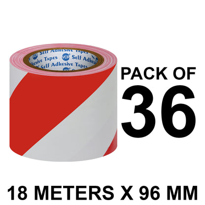 VCR Red & White Floor Marking Tape - 18 Meters in Length 96mm / 04" Width - Waterproof Social Distancing lane Marking Tape for Safety, Hazard and Caution Warnings