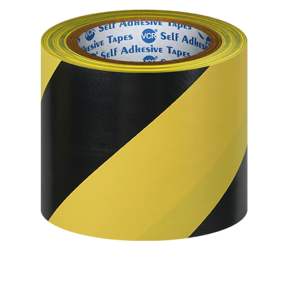 VCR Black & Yellow Floor Marking Tape - 18 Meters in Length 96mm / 04" Width - Waterproof Social Distancing lane Marking Tape for Safety, Hazard and Caution Warnings