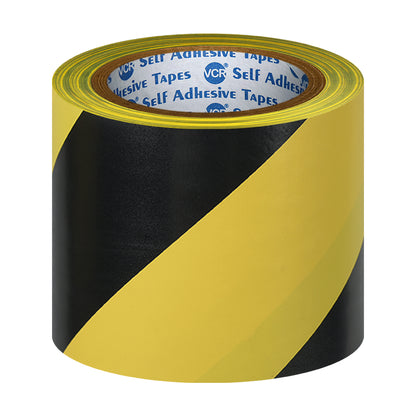 VCR Black & Yellow Floor Marking Tape - 18 Meters in Length 96mm / 04" Width - Waterproof Social Distancing lane Marking Tape for Safety, Hazard and Caution Warnings