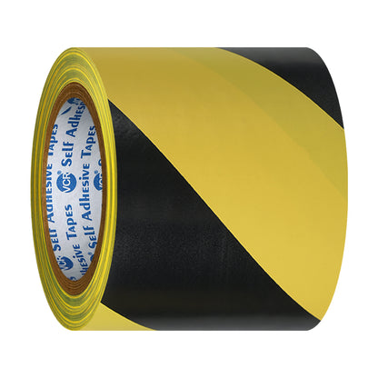 VCR Black & Yellow Floor Marking Tape - 18 Meters in Length 96mm / 04" Width - Waterproof Social Distancing lane Marking Tape for Safety, Hazard and Caution Warnings