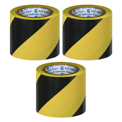 VCR Black & Yellow Floor Marking Tape - 18 Meters in Length 96mm / 04" Width - Waterproof Social Distancing lane Marking Tape for Safety, Hazard and Caution Warnings