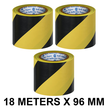 VCR Black & Yellow Floor Marking Tape - 18 Meters in Length 96mm / 04" Width - Waterproof Social Distancing lane Marking Tape for Safety, Hazard and Caution Warnings