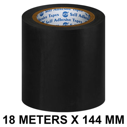 VCR Black Floor Marking Tape - 18 Meters in Length 144mm / 06" Width - Waterproof Social Distancing lane Marking Tape for Safety, Hazard and Caution Warnings