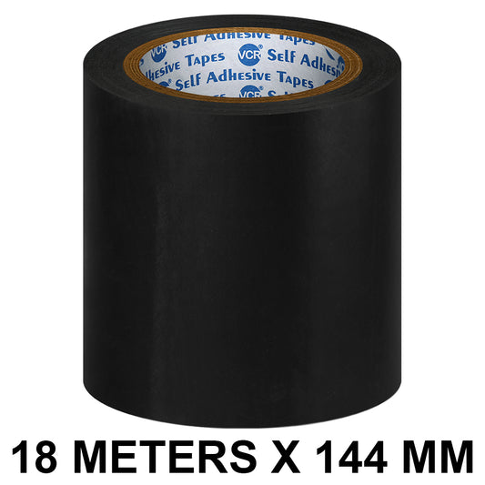 VCR Black Floor Marking Tape - 18 Meters in Length 144mm / 06" Width - Waterproof Social Distancing lane Marking Tape for Safety, Hazard and Caution Warnings